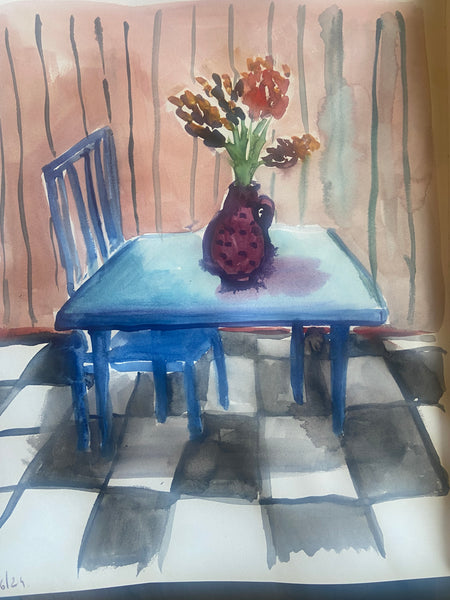 "Table and Flower Vase: Simplicity." In watercolors BSA02