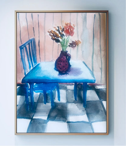 "Table and Flower Vase: Simplicity." In watercolors BSA02