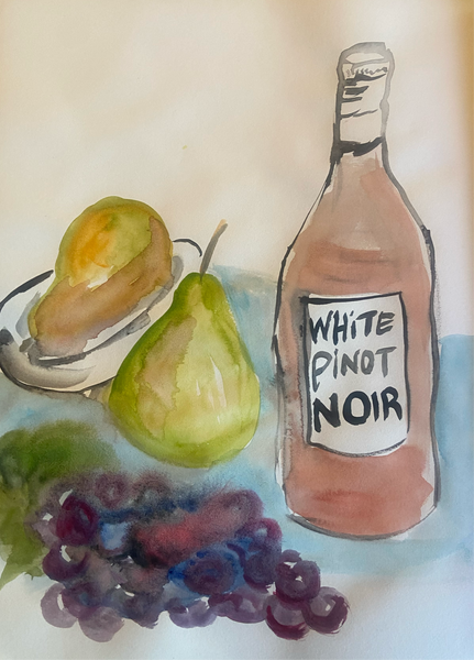 Wine and pears In watercolors BSA02