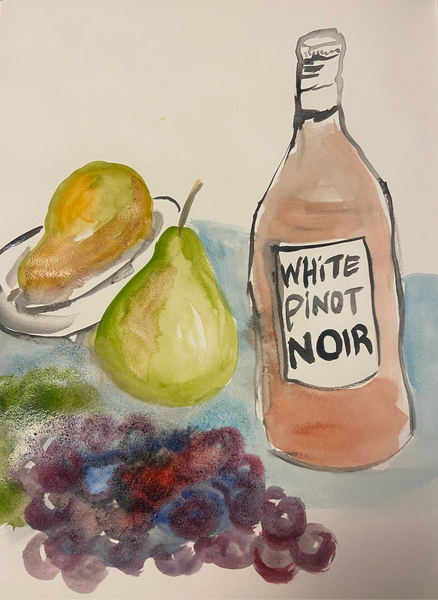 Wine and pears In watercolors BSA02